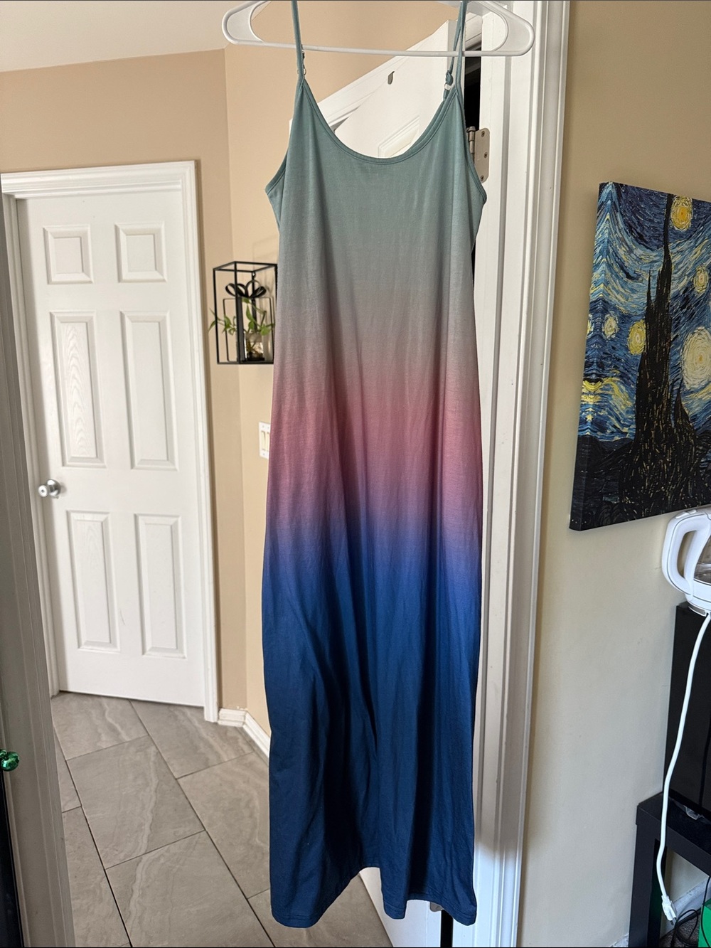 Sleeveless Ombre Maxi Dress in Teal, Pink & Blue